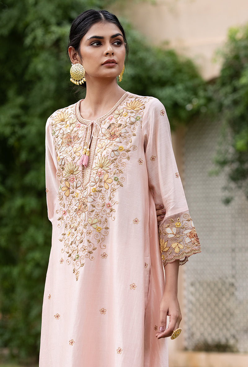 Soft Pink Applique Heavy Baano Kurta Set