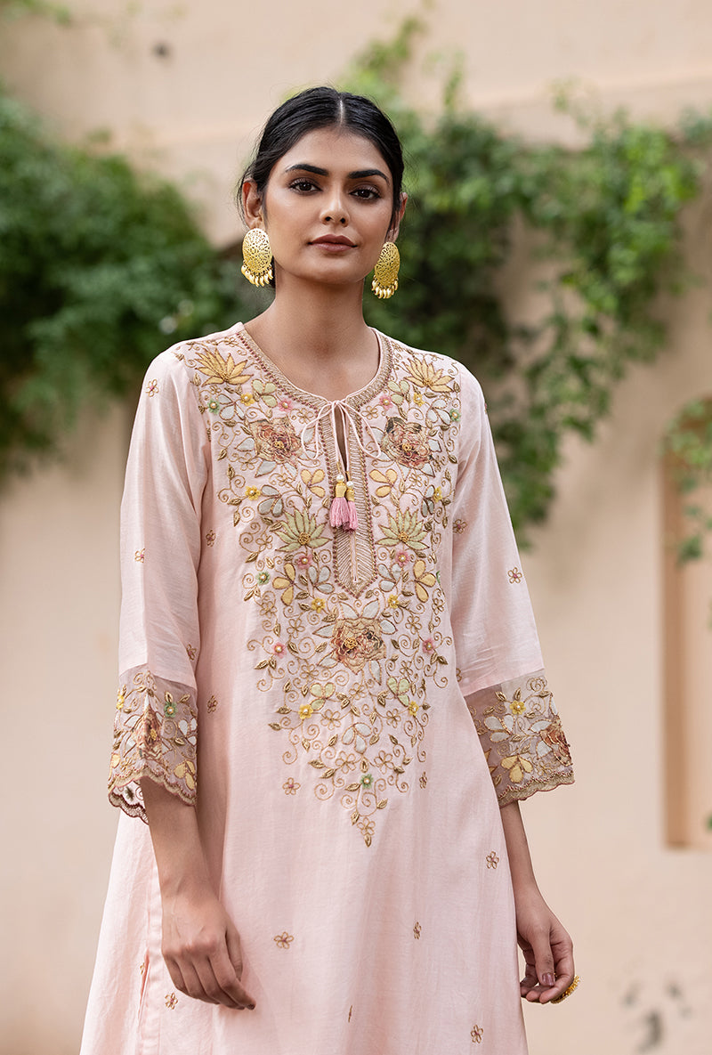 Soft Pink Applique Heavy Baano Kurta Set