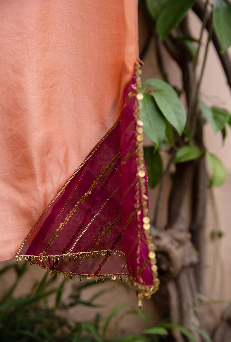 Wine Applique Pleated Yoke Baano Kurta Set