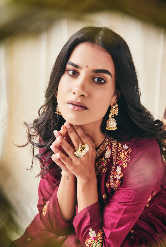 Wine Floral Yolk Meera Anarakli Set