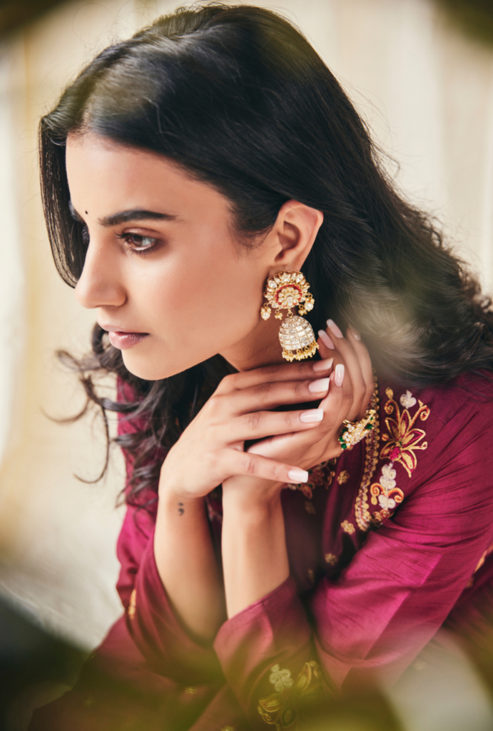 Wine Floral Yolk Meera Anarakli Set
