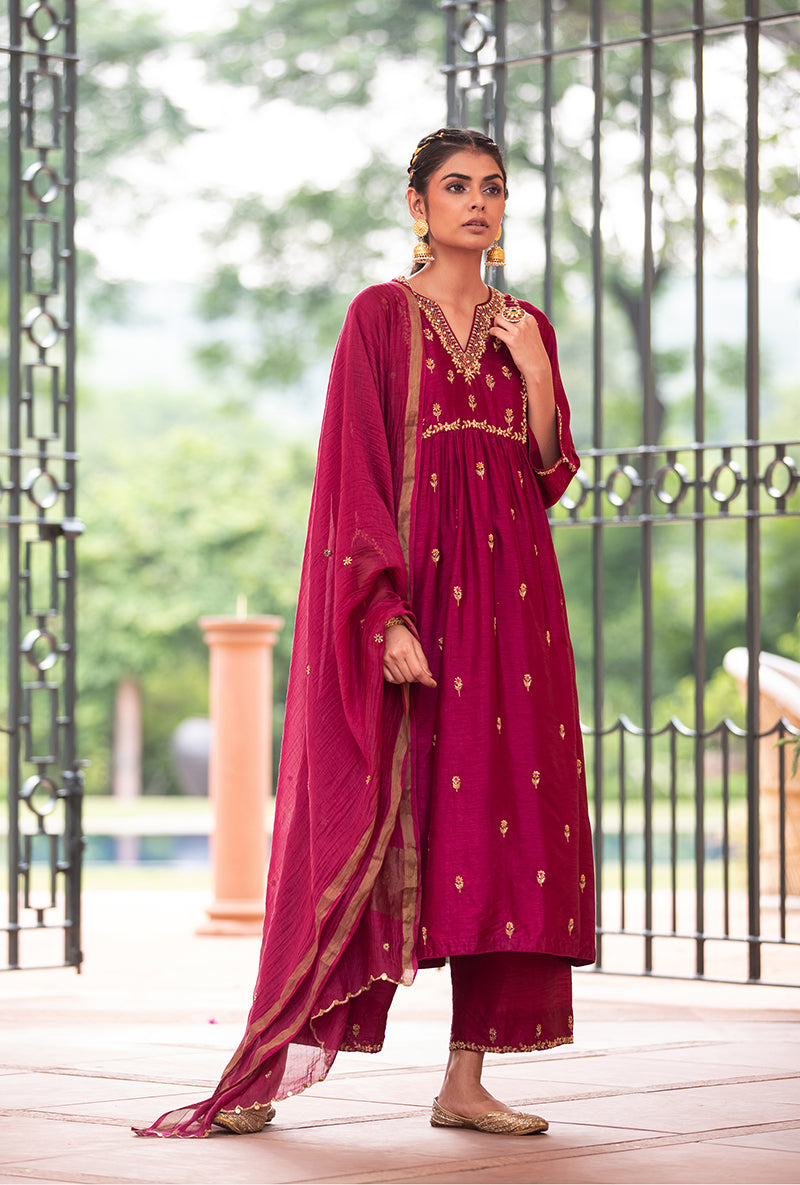 Wine Zardozi Sitara Husna Kurta Set