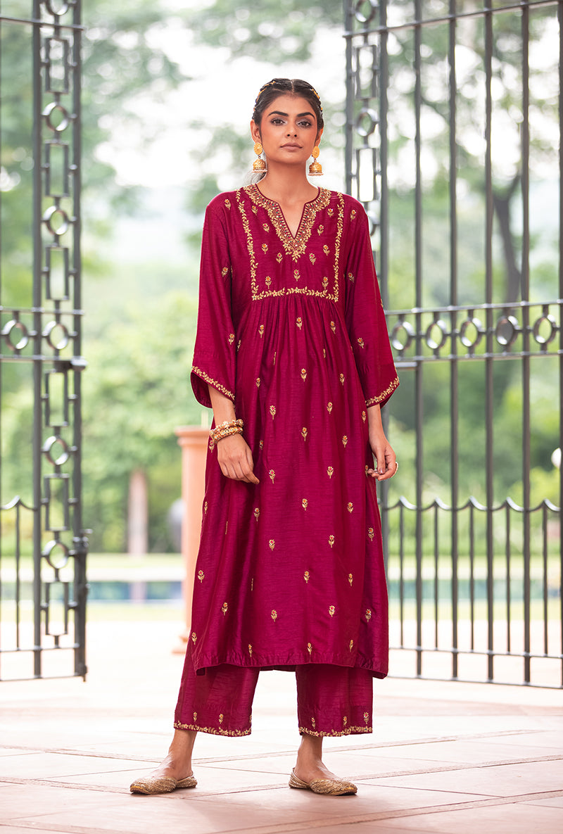 Wine Zardozi Sitara Husna Kurta Set