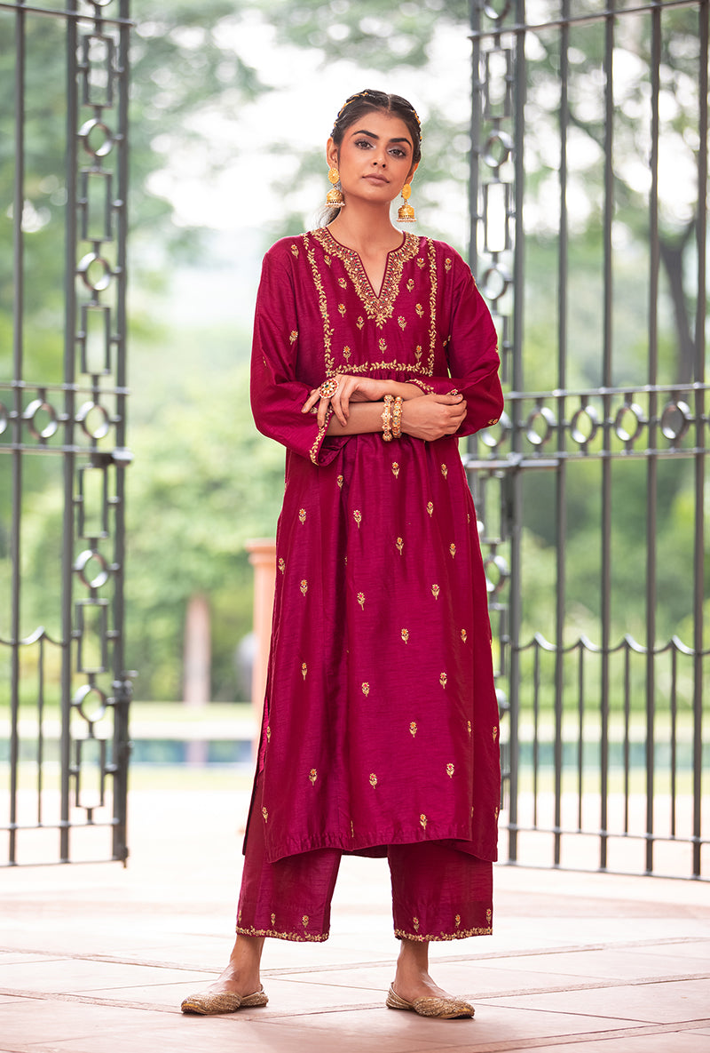 Wine Zardozi Sitara Husna Kurta Set