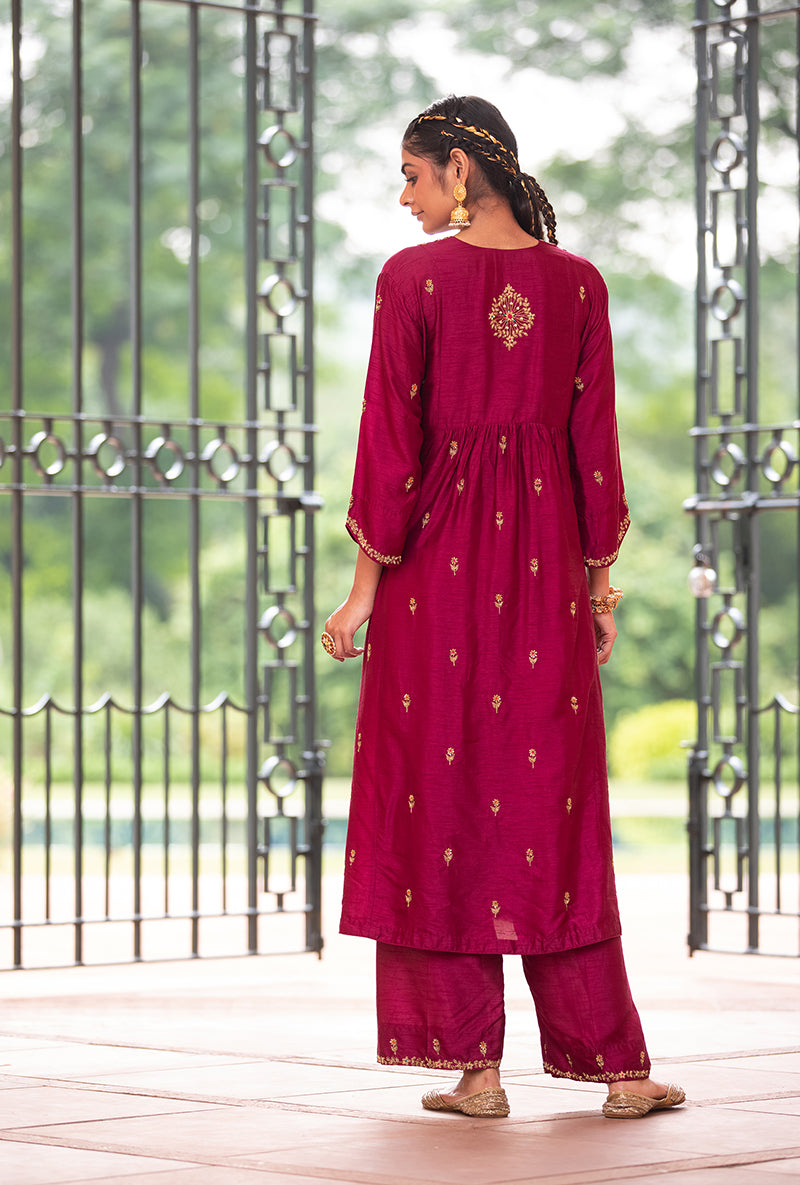 Wine Zardozi Sitara Husna Kurta Set