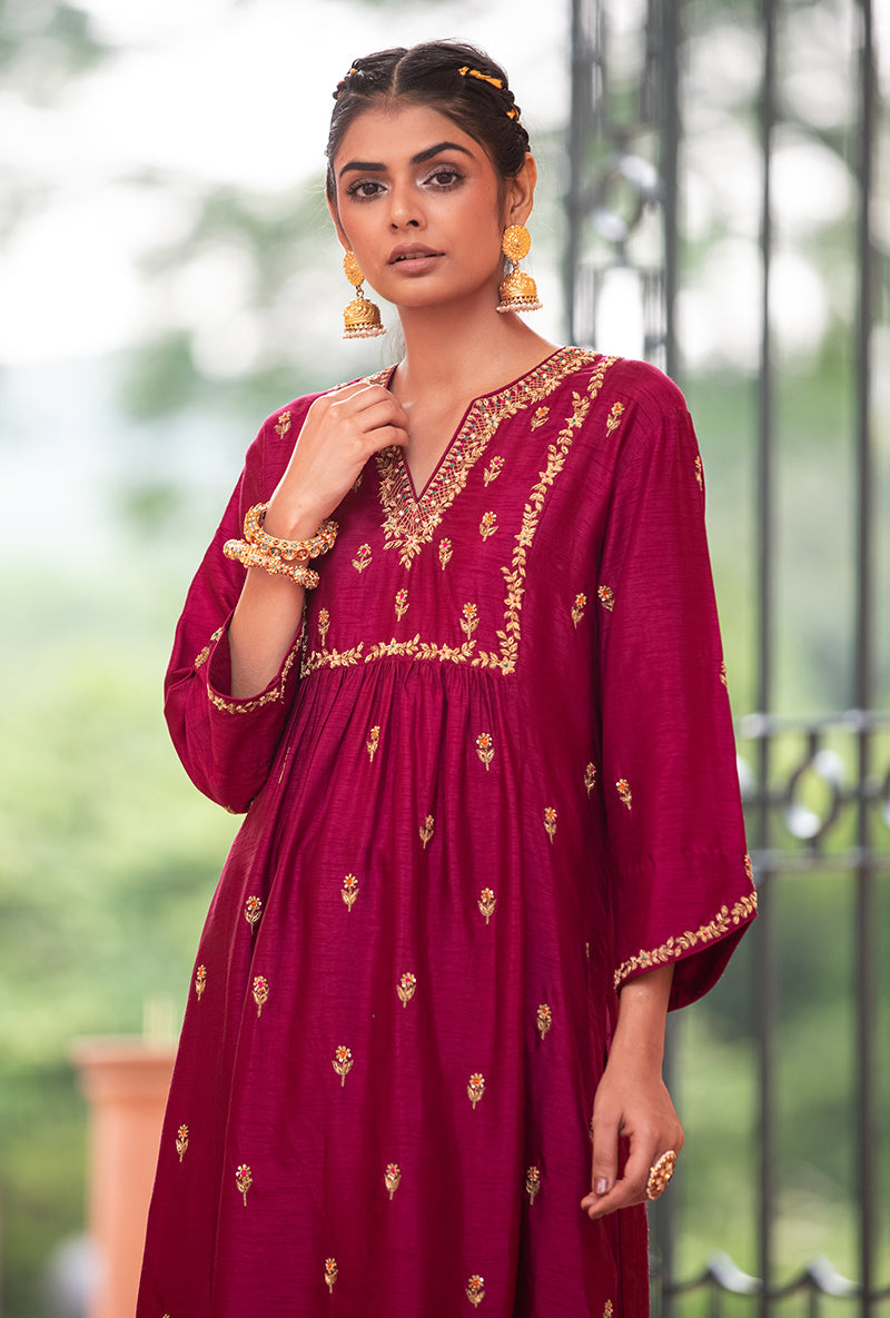 Wine Zardozi Sitara Husna Kurta Set