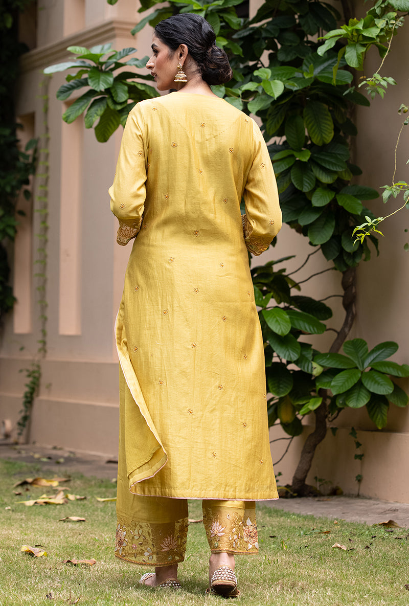 Yellow Applique Heavy  Baano Kurta Set