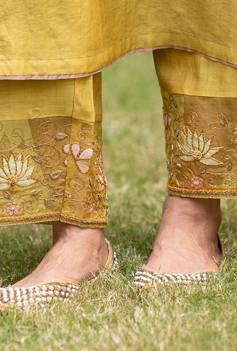 Yellow Applique Heavy  Baano Kurta Set