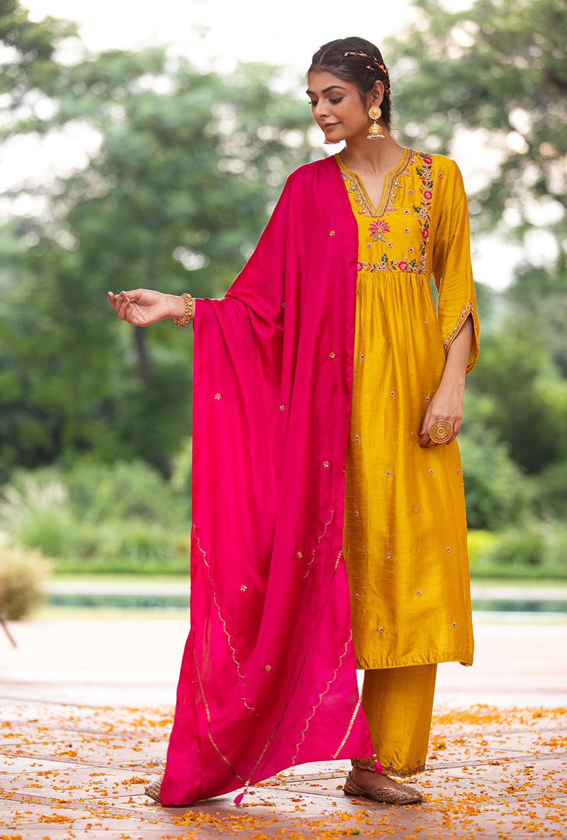 Yellow Floral Sitara Husna Kurta Set