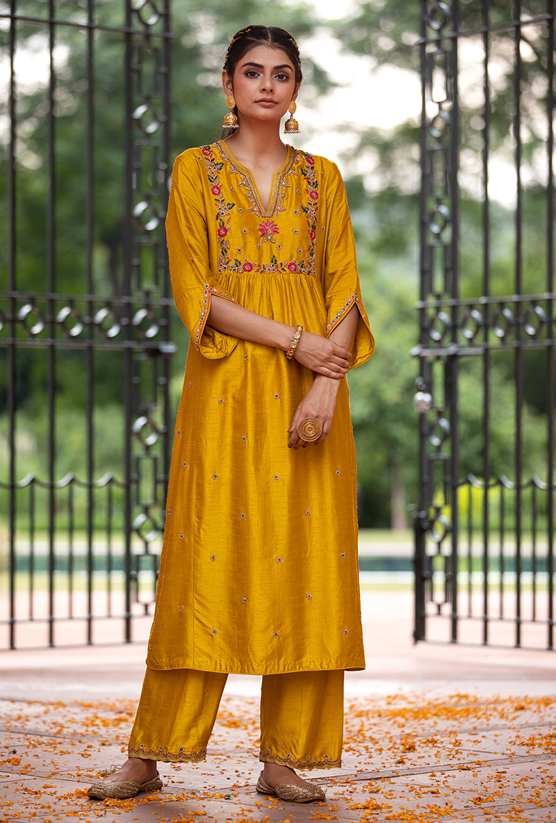 Yellow Floral Sitara Husna Kurta Set