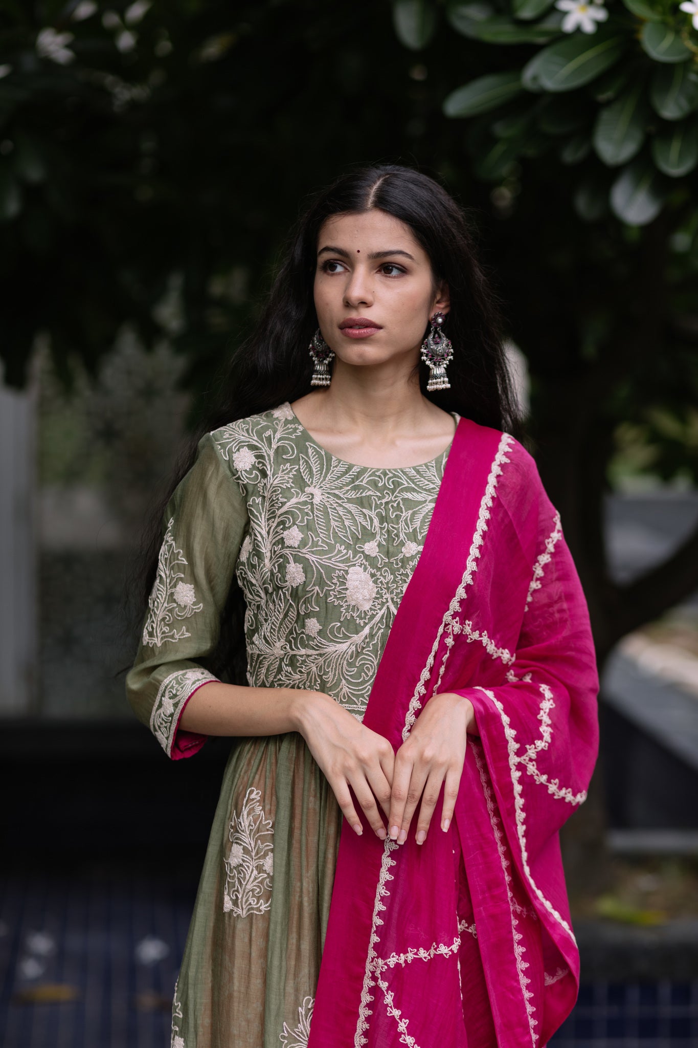 Green Bandhej Rang Kurta Set