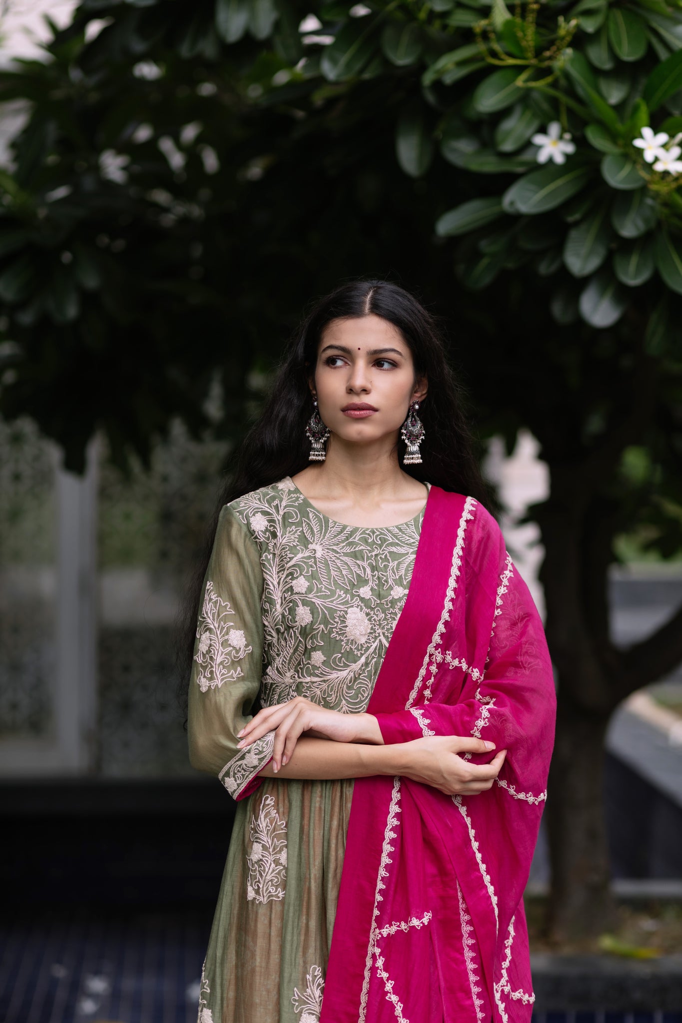 Green Bandhej Rang Kurta Set