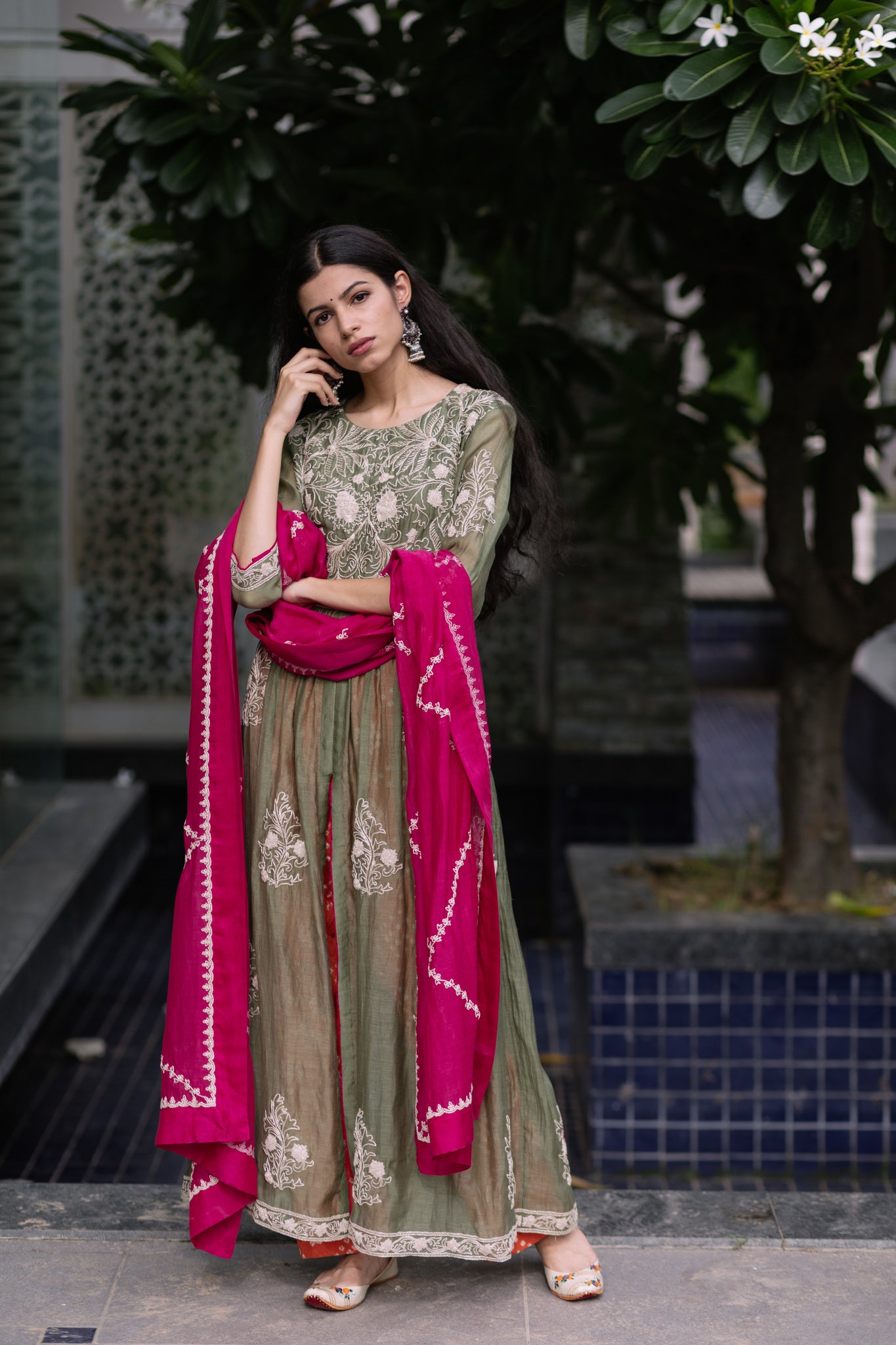 Green Bandhej Rang Kurta Set