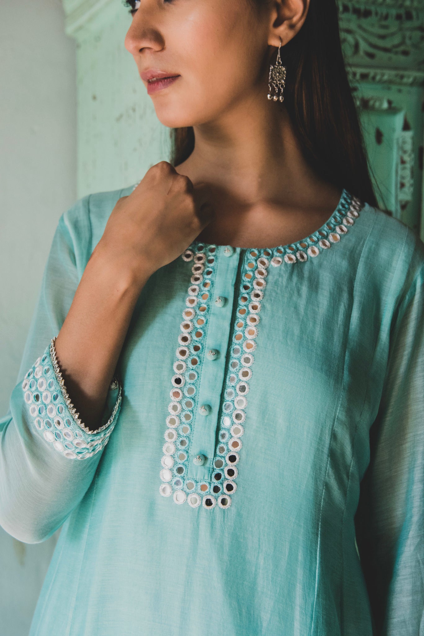 Aqua Leheriya Mirror Work Set