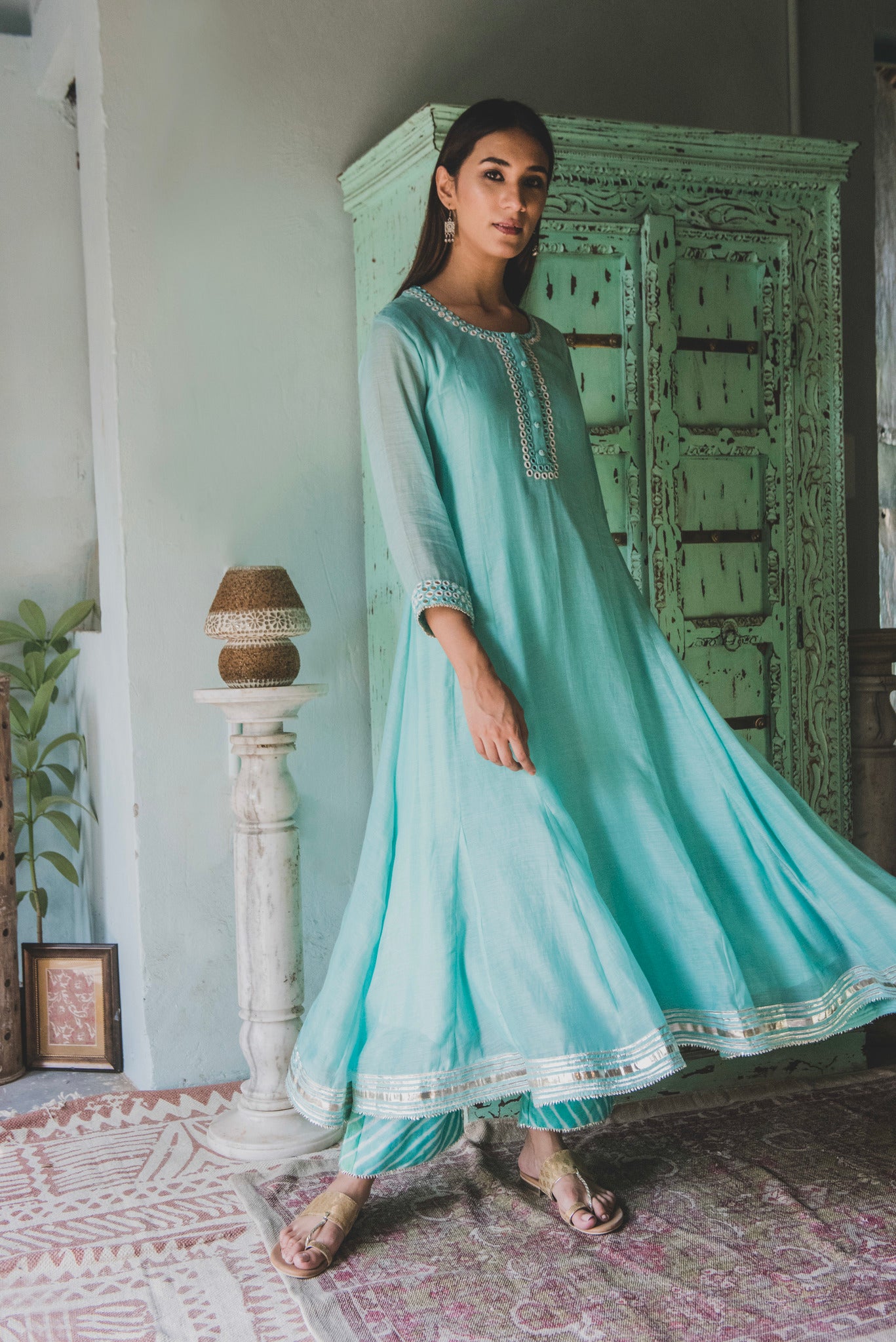 Aqua Leheriya Mirror Work Set